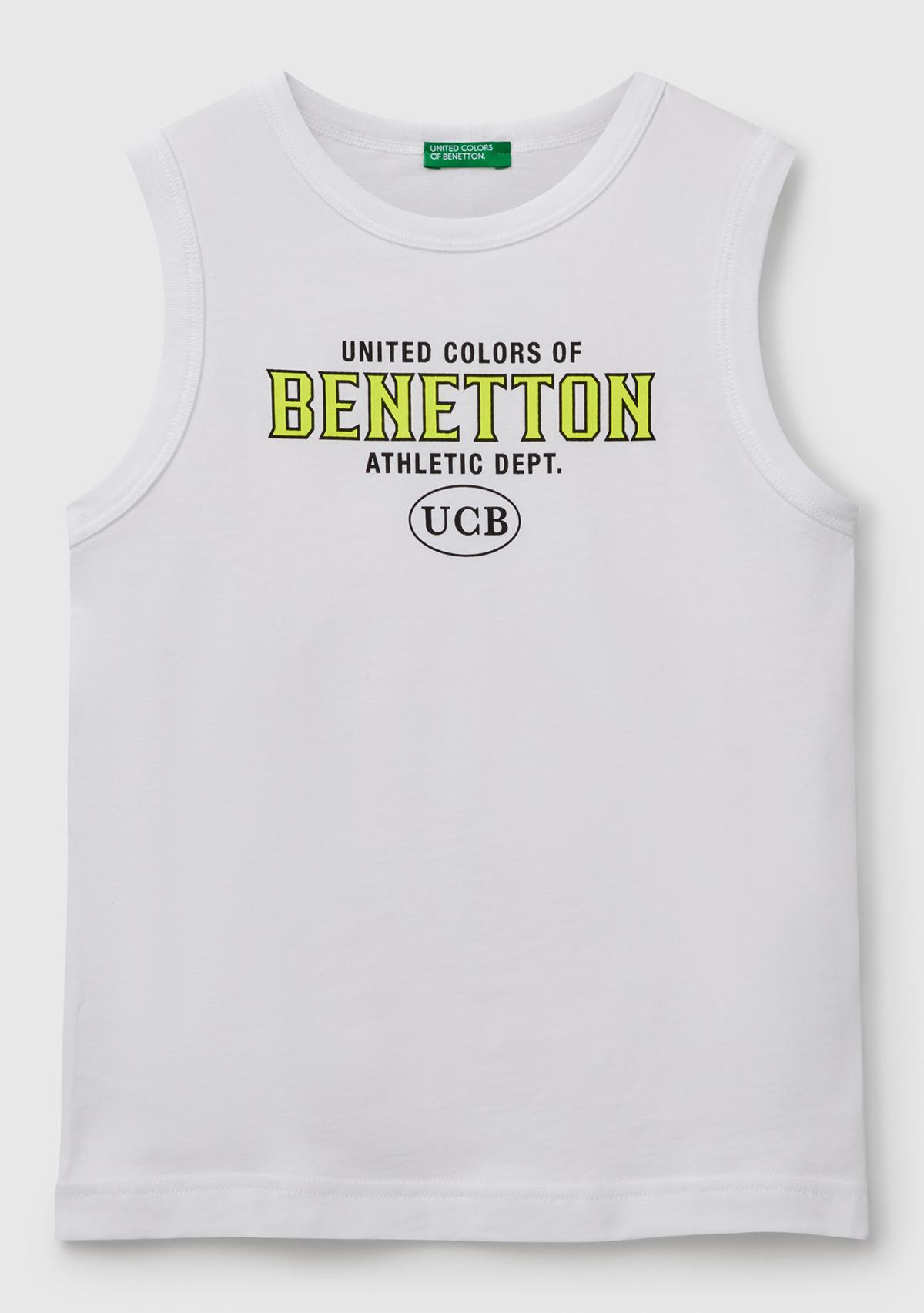  Erkek Çocuk Beyaz Benetton Logo Baskılı Atlet