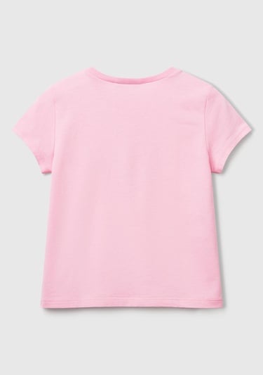  Kız Çocuk Pembe Simli Grafik Baskılı T-Shirt