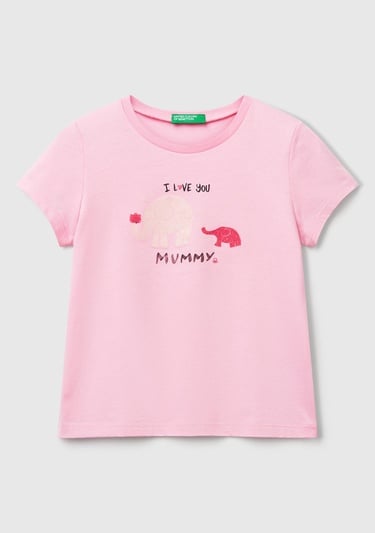  Kız Çocuk Pembe Simli Grafik Baskılı T-Shirt
