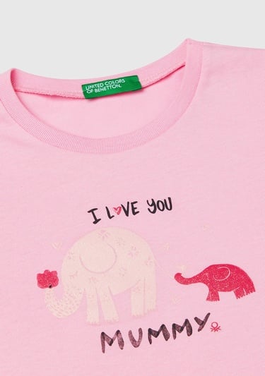  Kız Çocuk Pembe Simli Grafik Baskılı T-Shirt