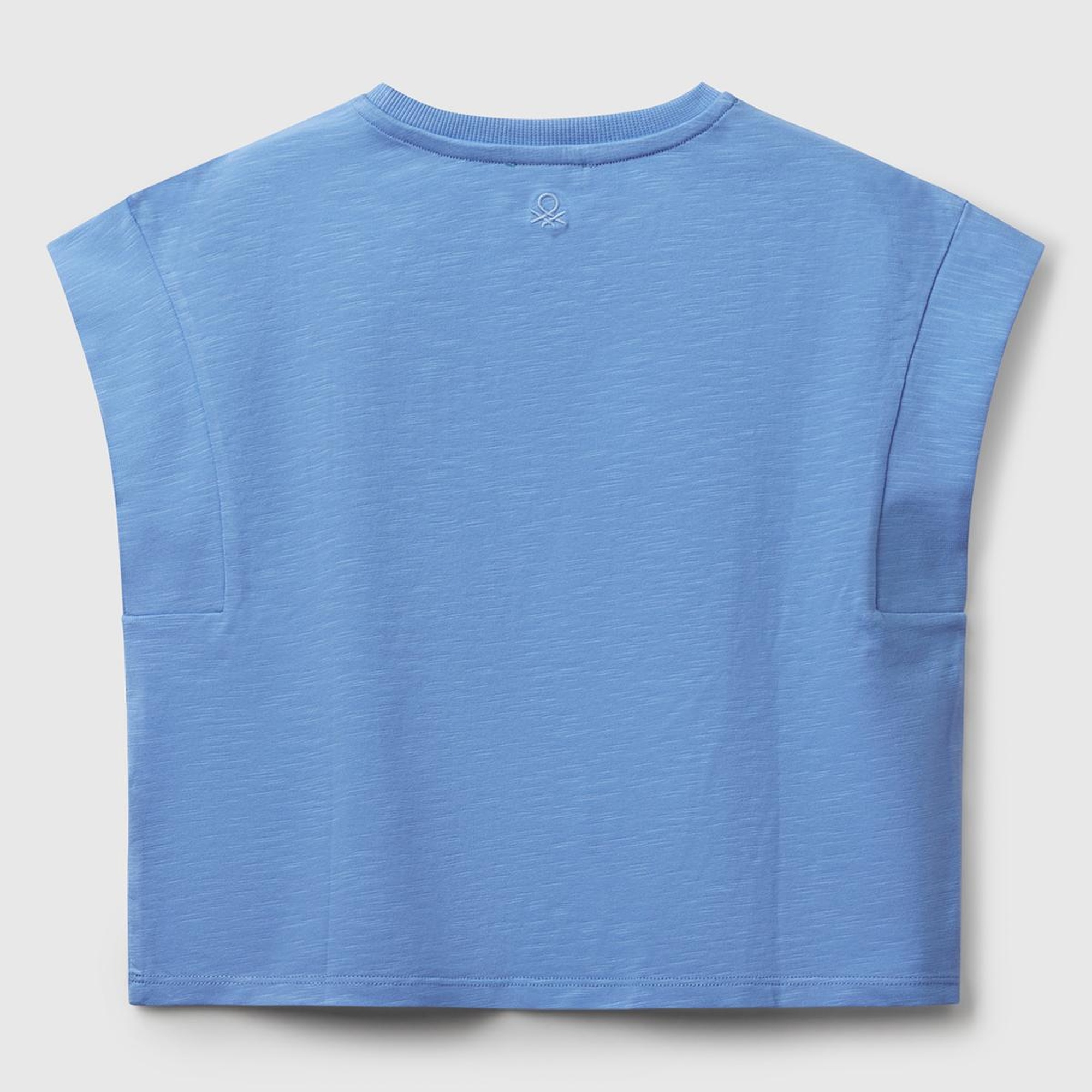 Kız Çocuk Mavi Önü Makrome İşlemeli Arkası Logo Baskılı T-Shirt