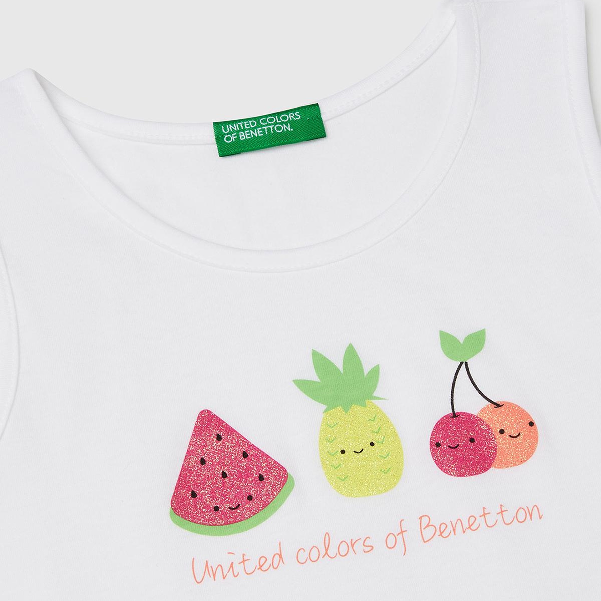 Kız Çocuk Beyaz Simli Benetton Logo Baskılı Atlet