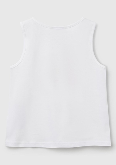  Kız Çocuk Beyaz Simli Benetton Logo Baskılı Atlet