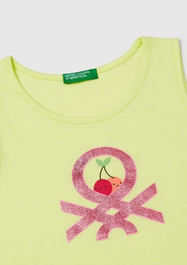  Kız Çocuk Sarı Simli Benetton Logo Baskılı Atlet