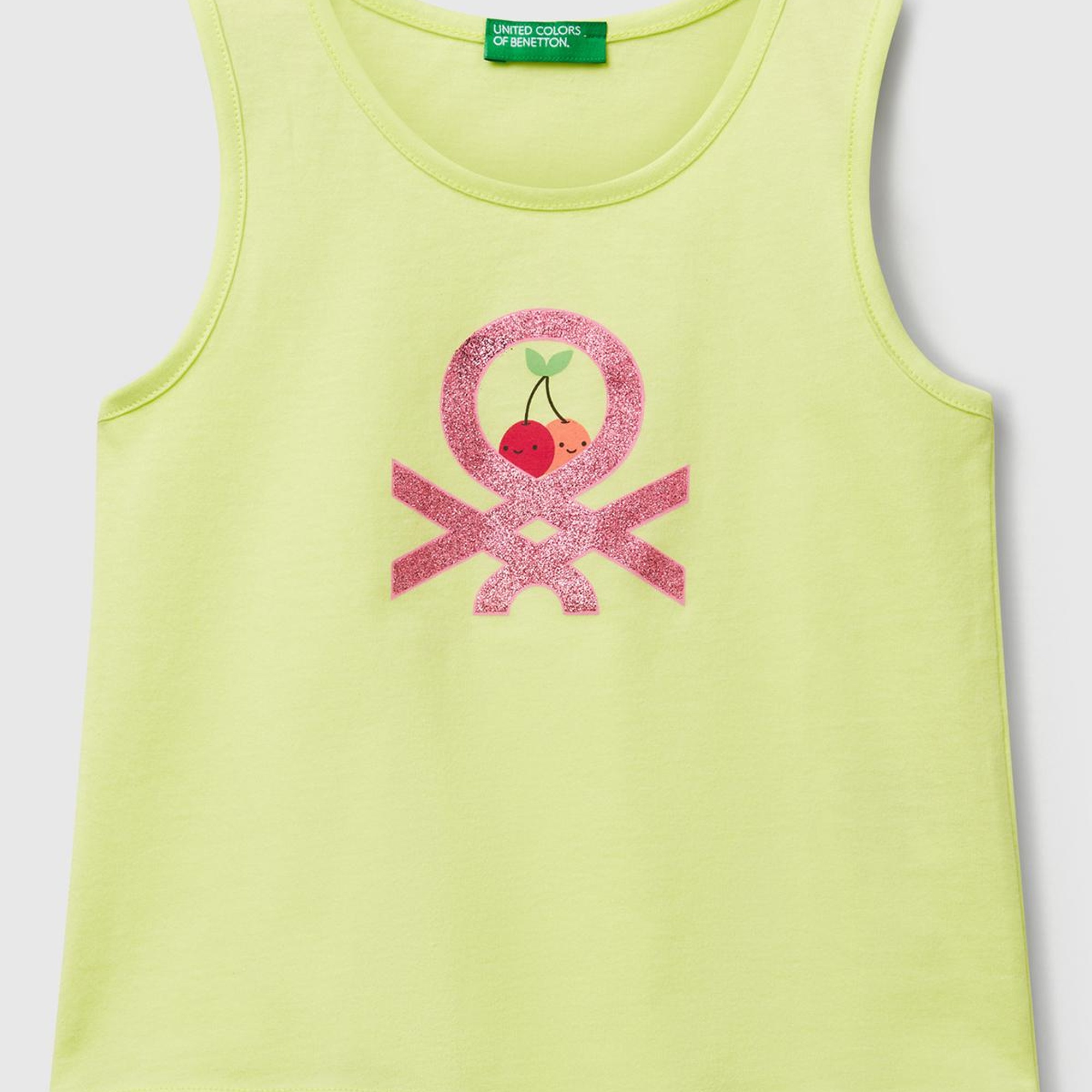 Kız Çocuk Sarı Simli Benetton Logo Baskılı Atlet