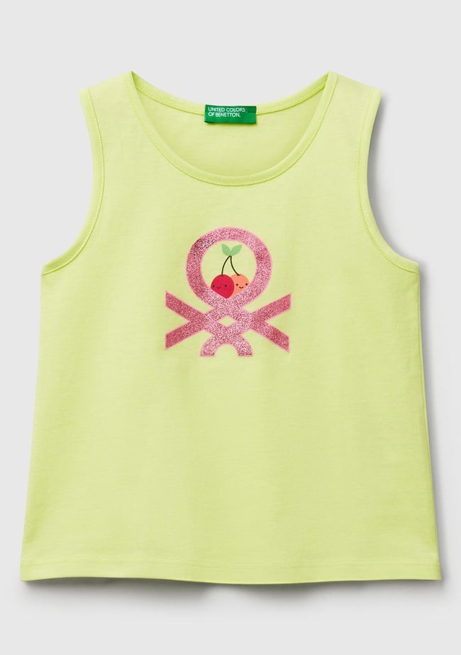  Kız Çocuk Sarı Simli Benetton Logo Baskılı Atlet