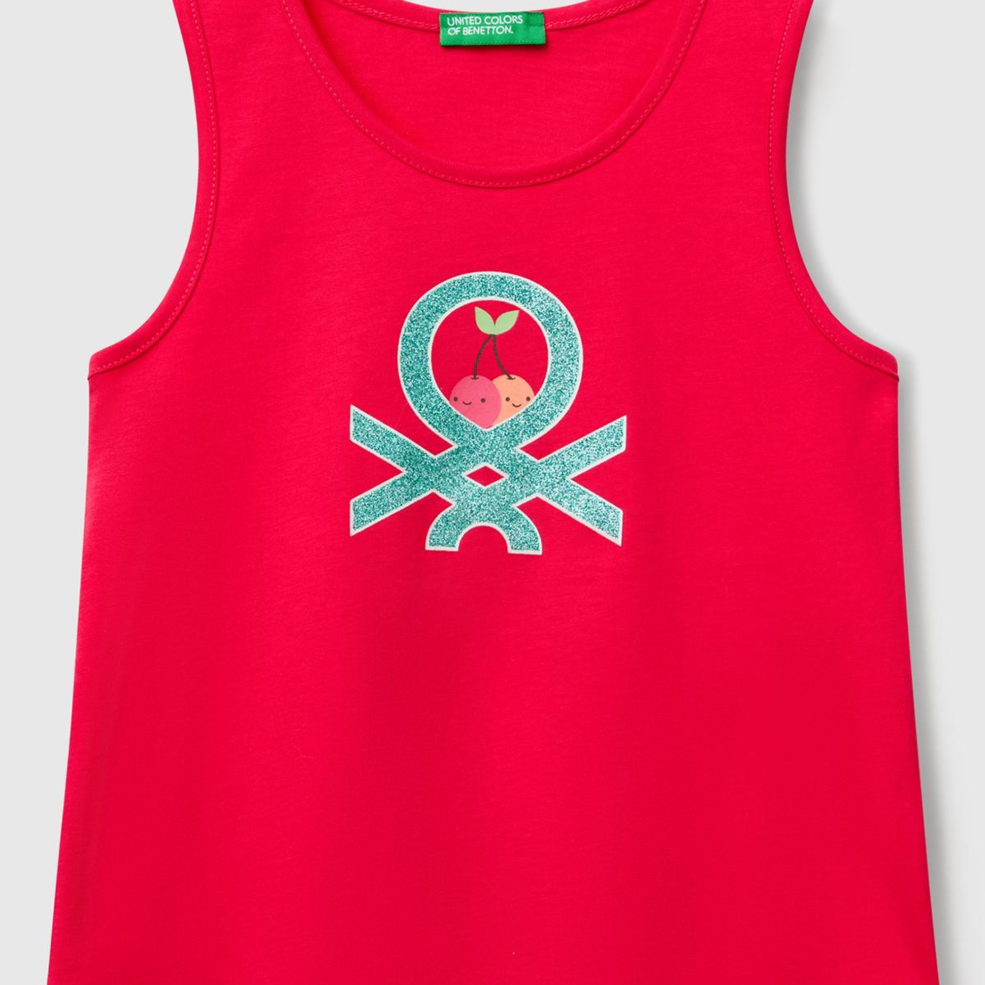 Kız Çocuk Fuşya Simli Benetton Logo Baskılı Atlet