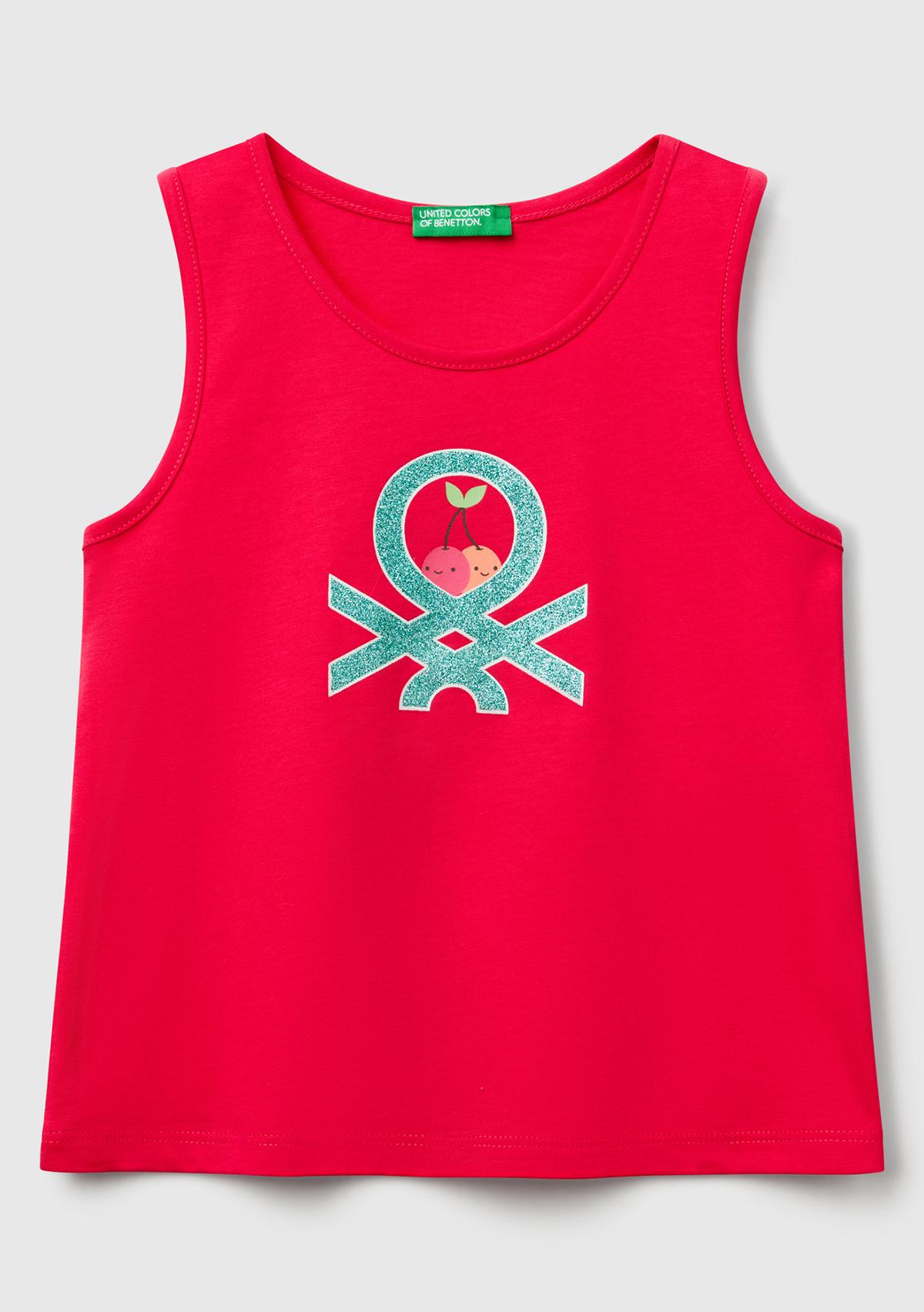  Kız Çocuk Fuşya Simli Benetton Logo Baskılı Atlet