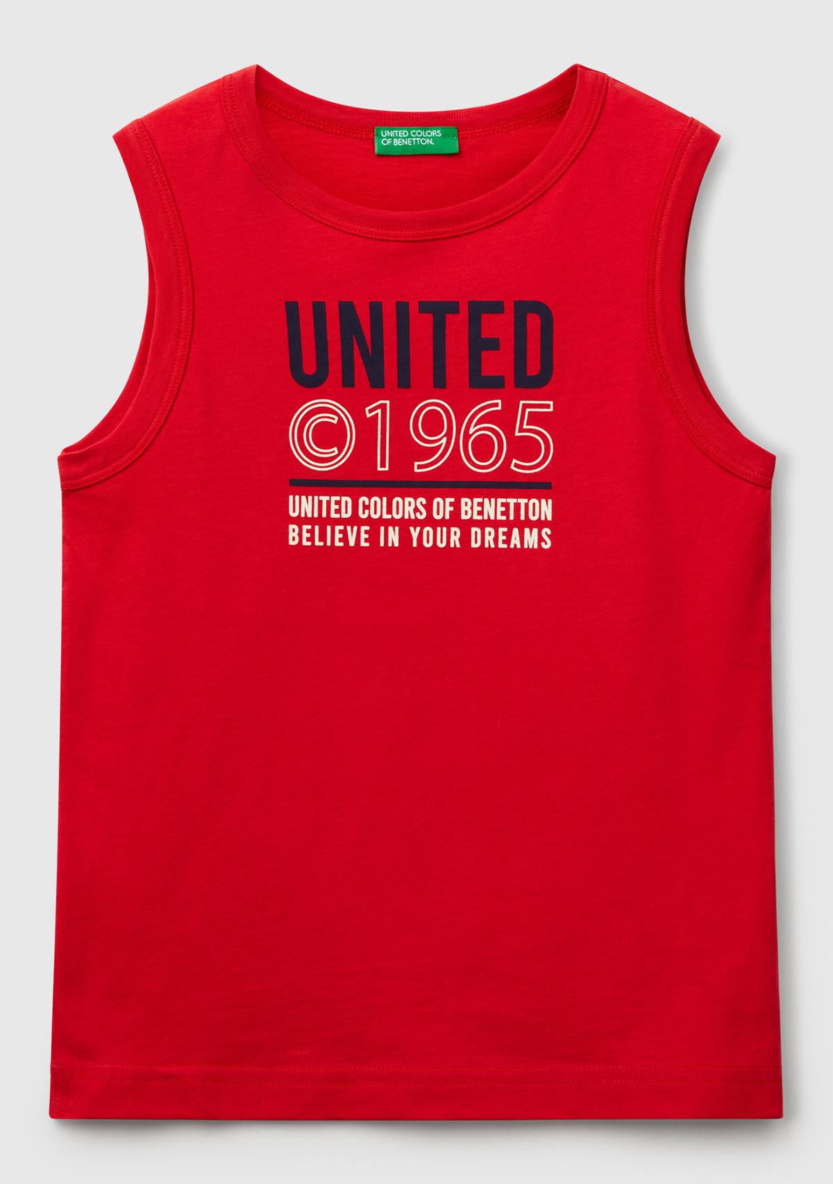  Erkek Çocuk Kırmızı Benetton Logo Baskılı Atlet