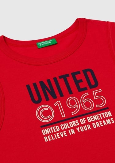  Erkek Çocuk Kırmızı Benetton Logo Baskılı Atlet