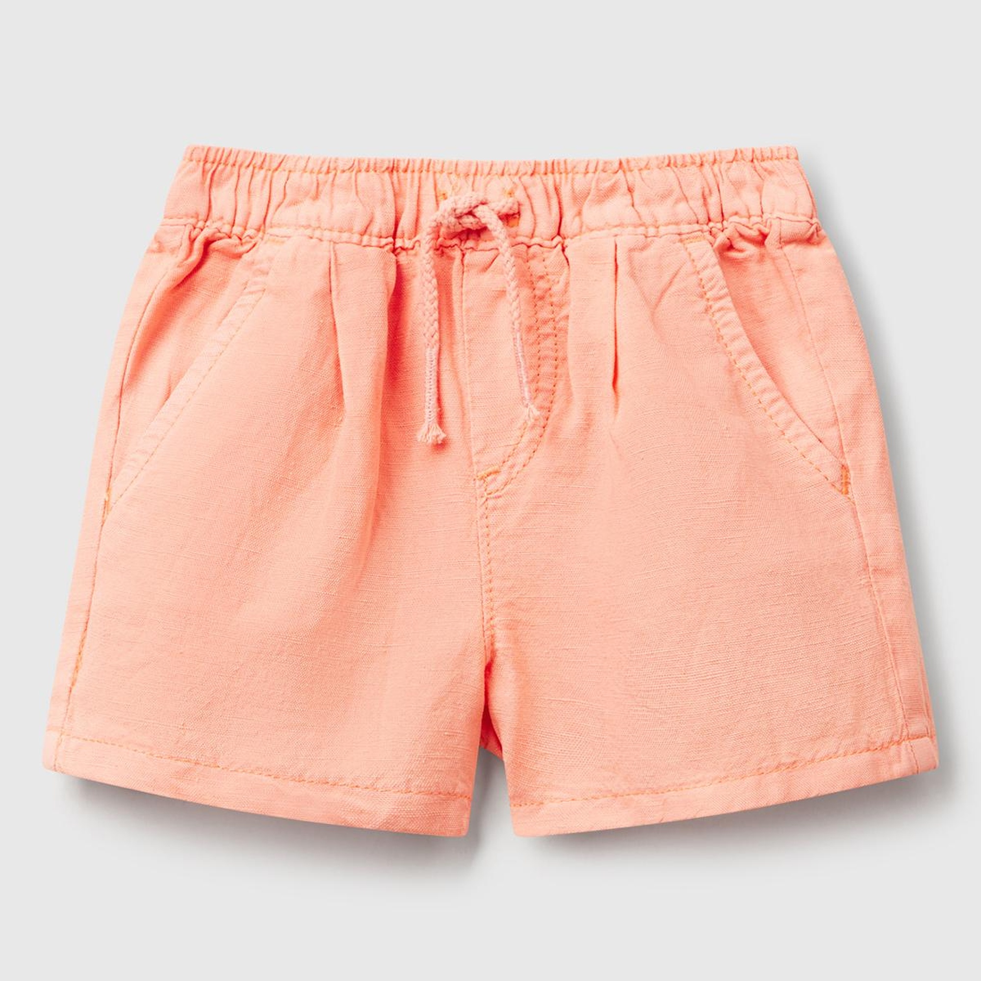 Bebek Yavruağzı Keten Karışımlı Sahte Cepli Büzgü İpli Şort