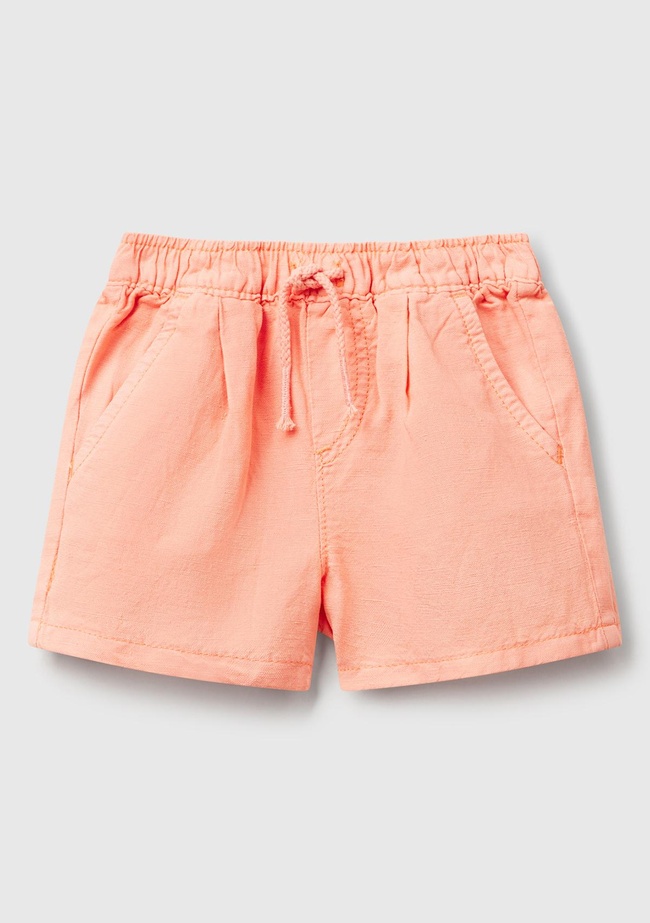 Bebek Yavruağzı Keten Karışımlı Sahte Cepli Büzgü İpli Şort