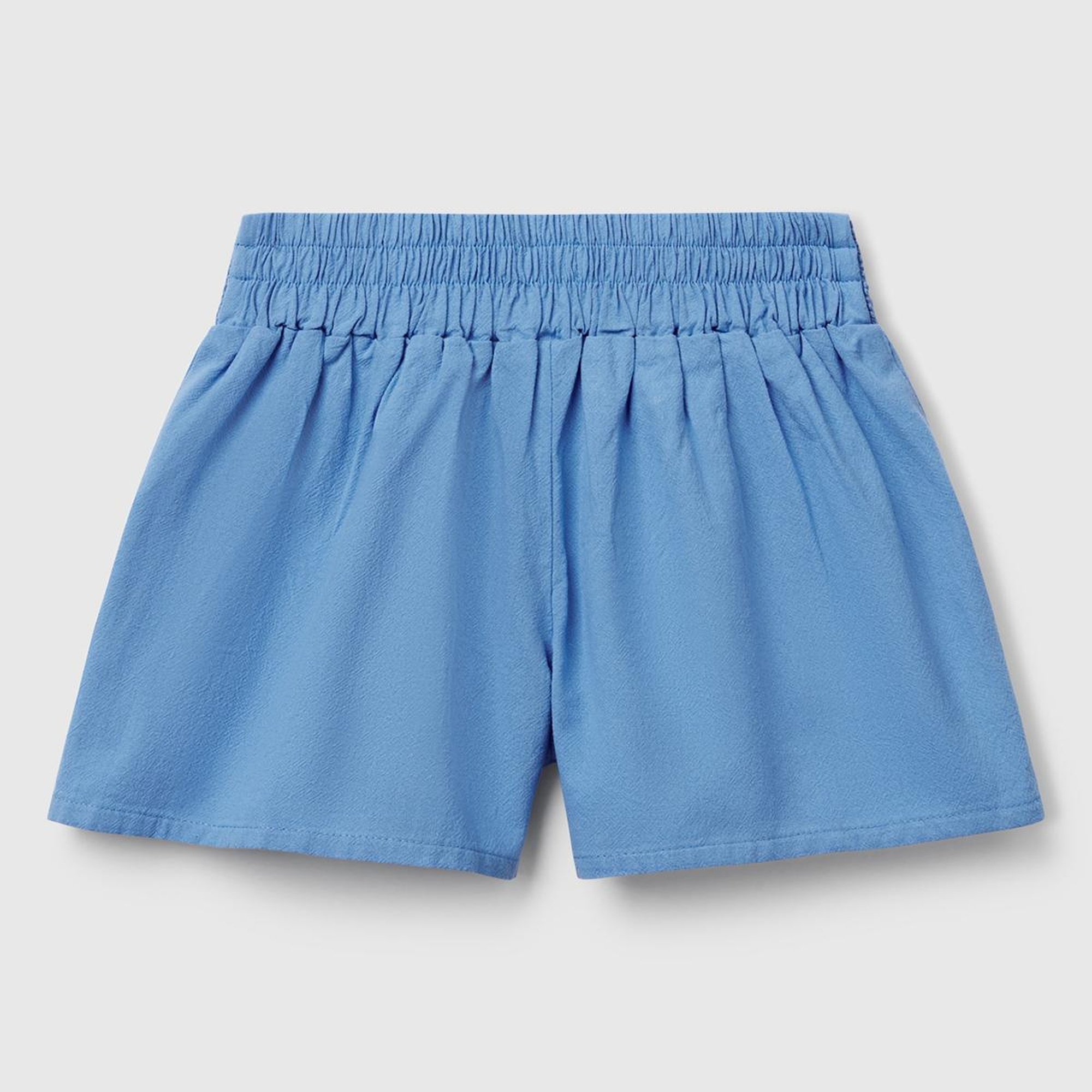 Kız Çocuk Mavi Beli Makrome Çiçek Aplikeli Lastikli Regular Fit Şort