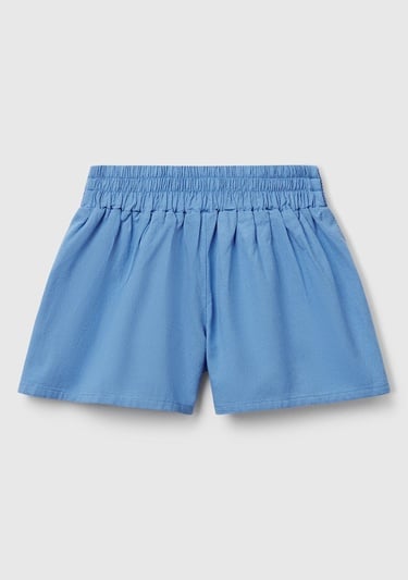  Kız Çocuk Mavi Beli Makrome Çiçek Aplikeli Lastikli Regular Fit Şort