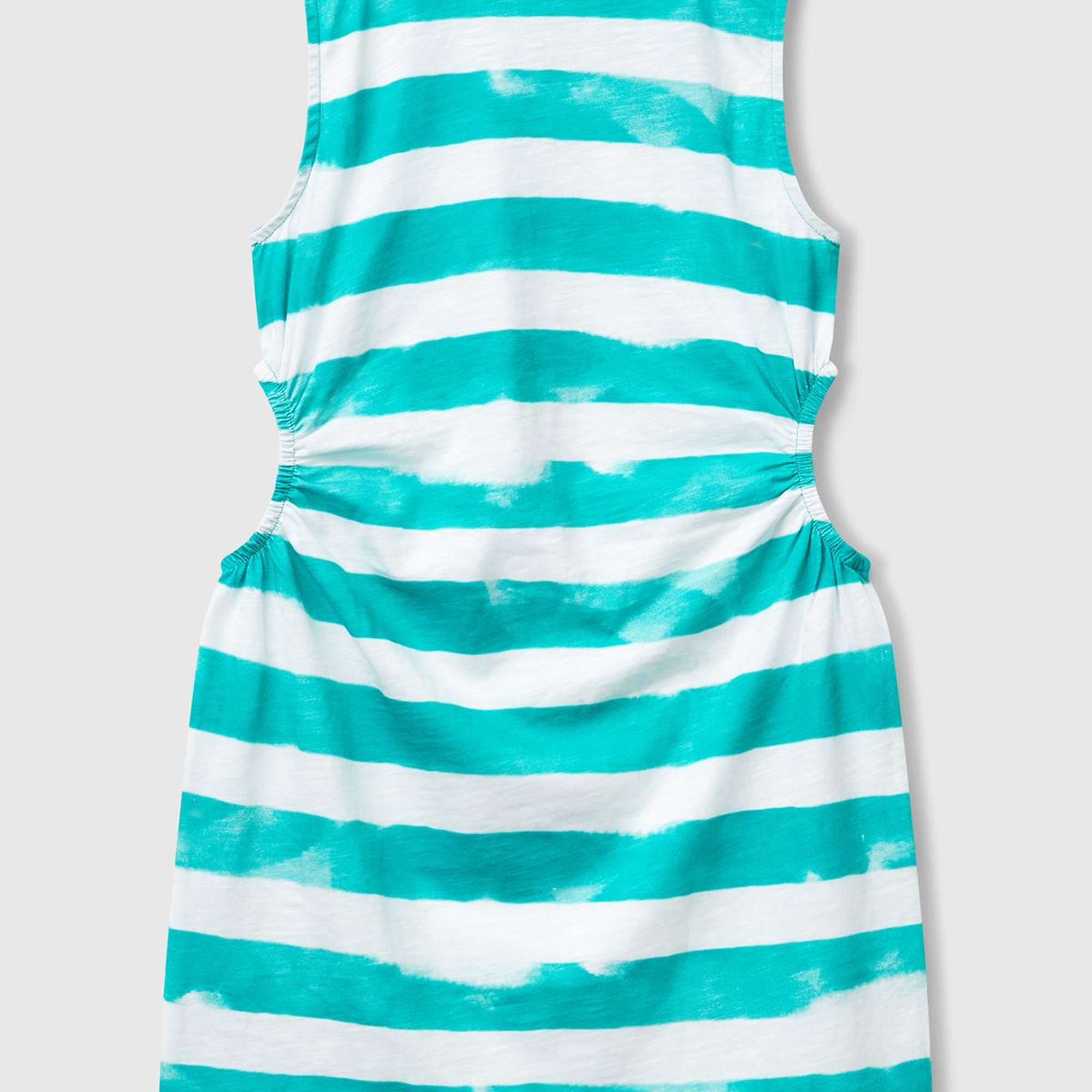 Kız Çocuk Yeşil Yanı Pencereli Çizgili Kolsuz Elbise