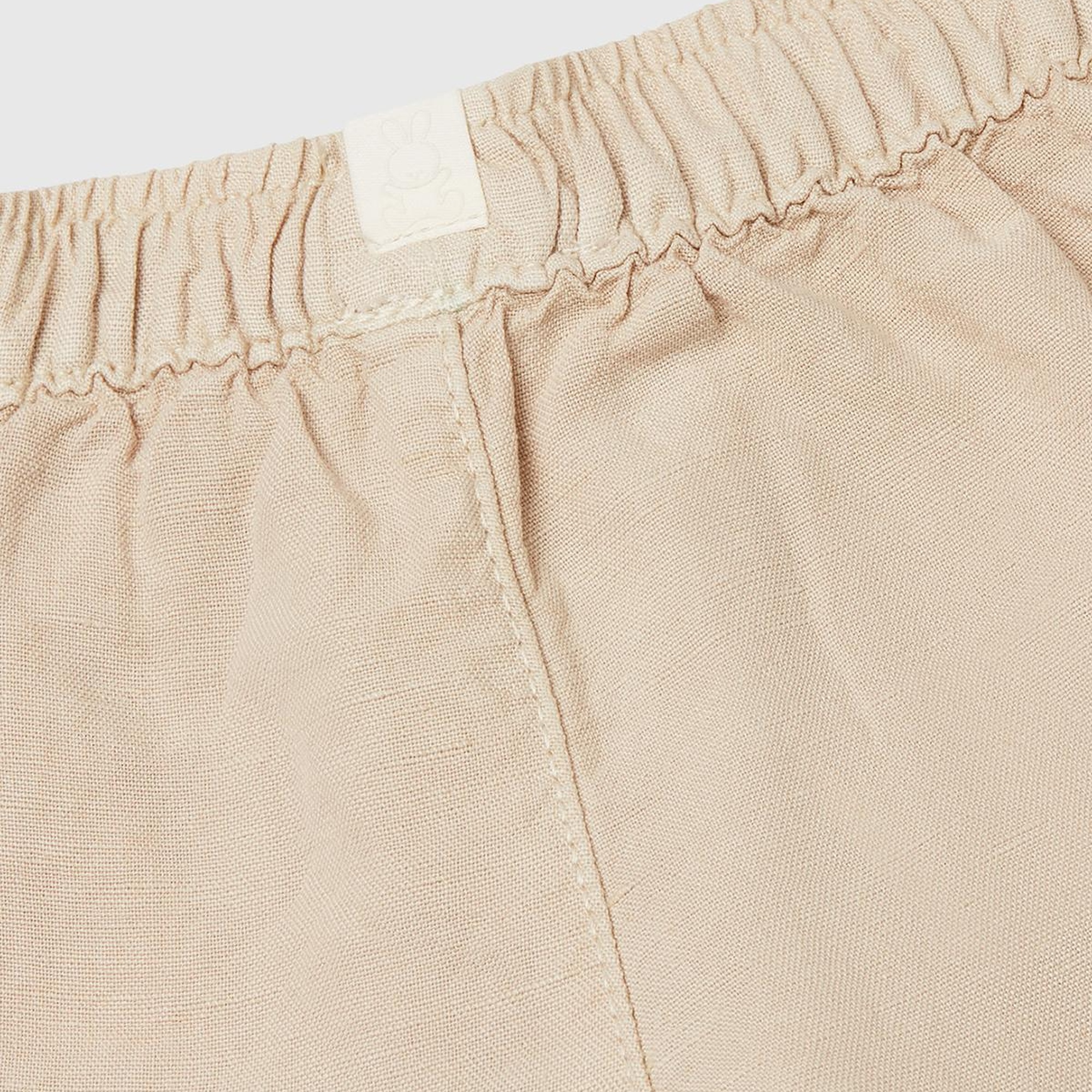 Bebek Bej Keten Karışımlı Sahte Cepli Büzgü İpli Şort