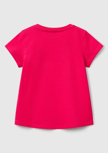  Kız Çocuk Fuşya Simli Benetton Logo Baskılı T-Shirt