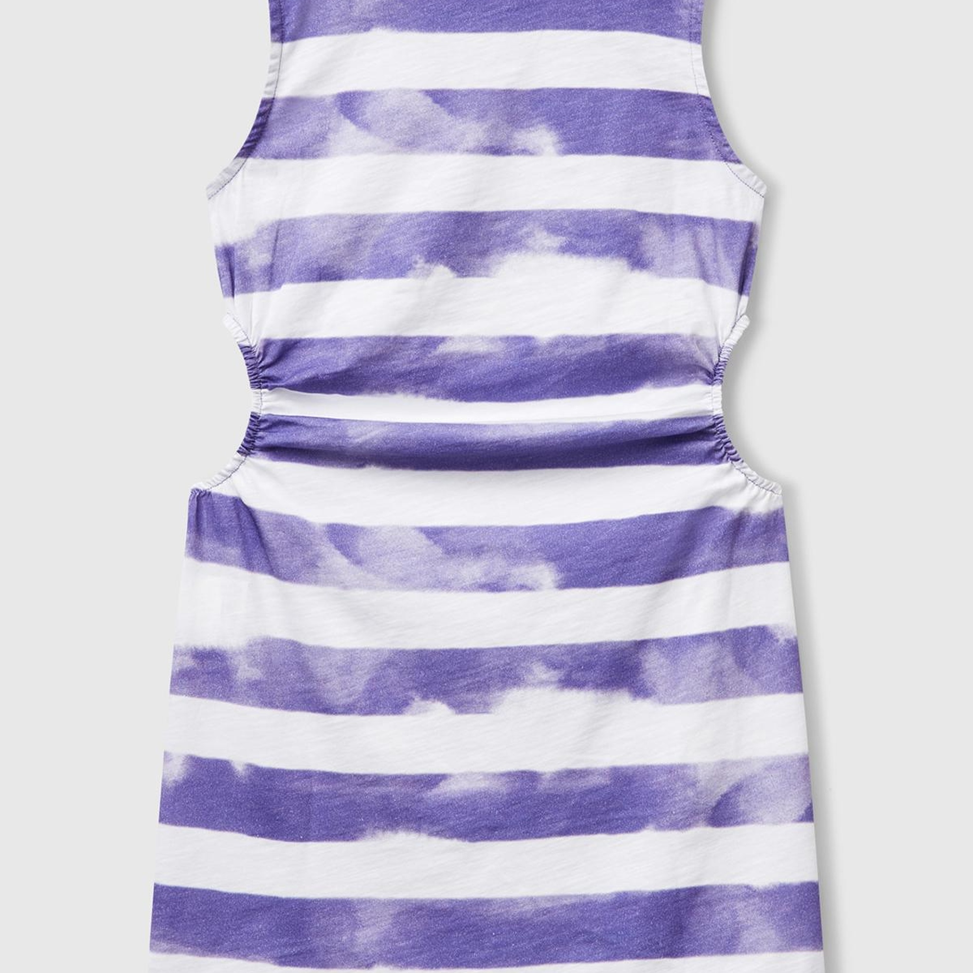 Kız Çocuk Mor Yanı Pencereli Çizgili Kolsuz Elbise