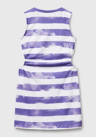  Kız Çocuk Mor Yanı Pencereli Çizgili Kolsuz Elbise