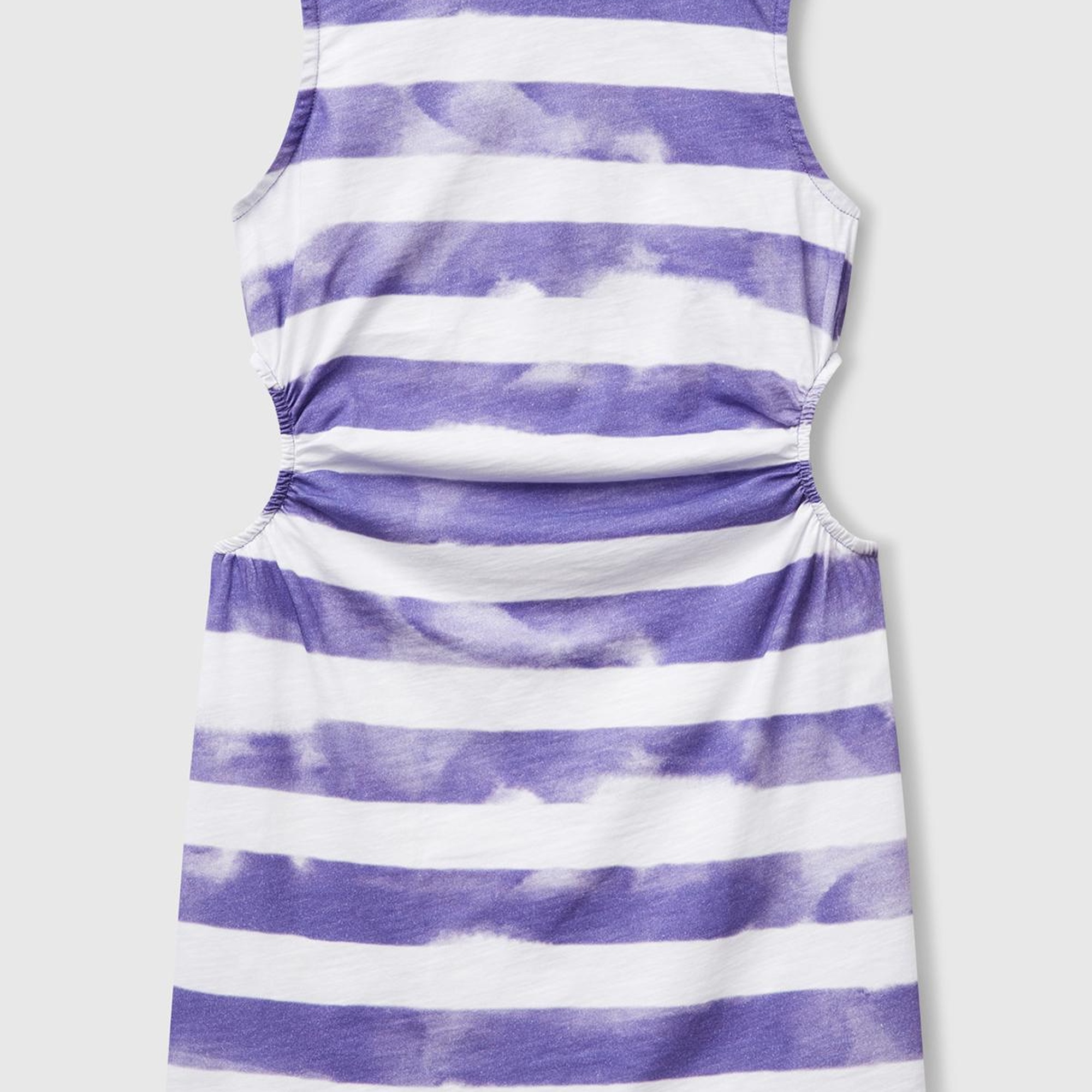 Kız Çocuk Mor Yanı Pencereli Çizgili Kolsuz Elbise