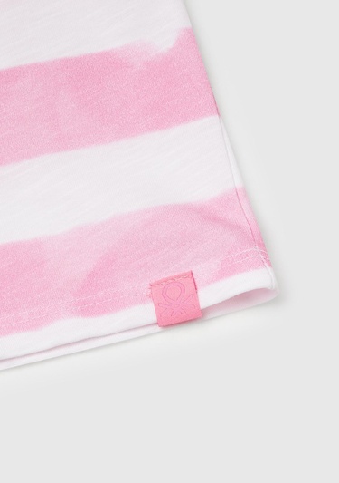  Kız Çocuk Pembe Yanı Pencereli Çizgili Kolsuz Elbise