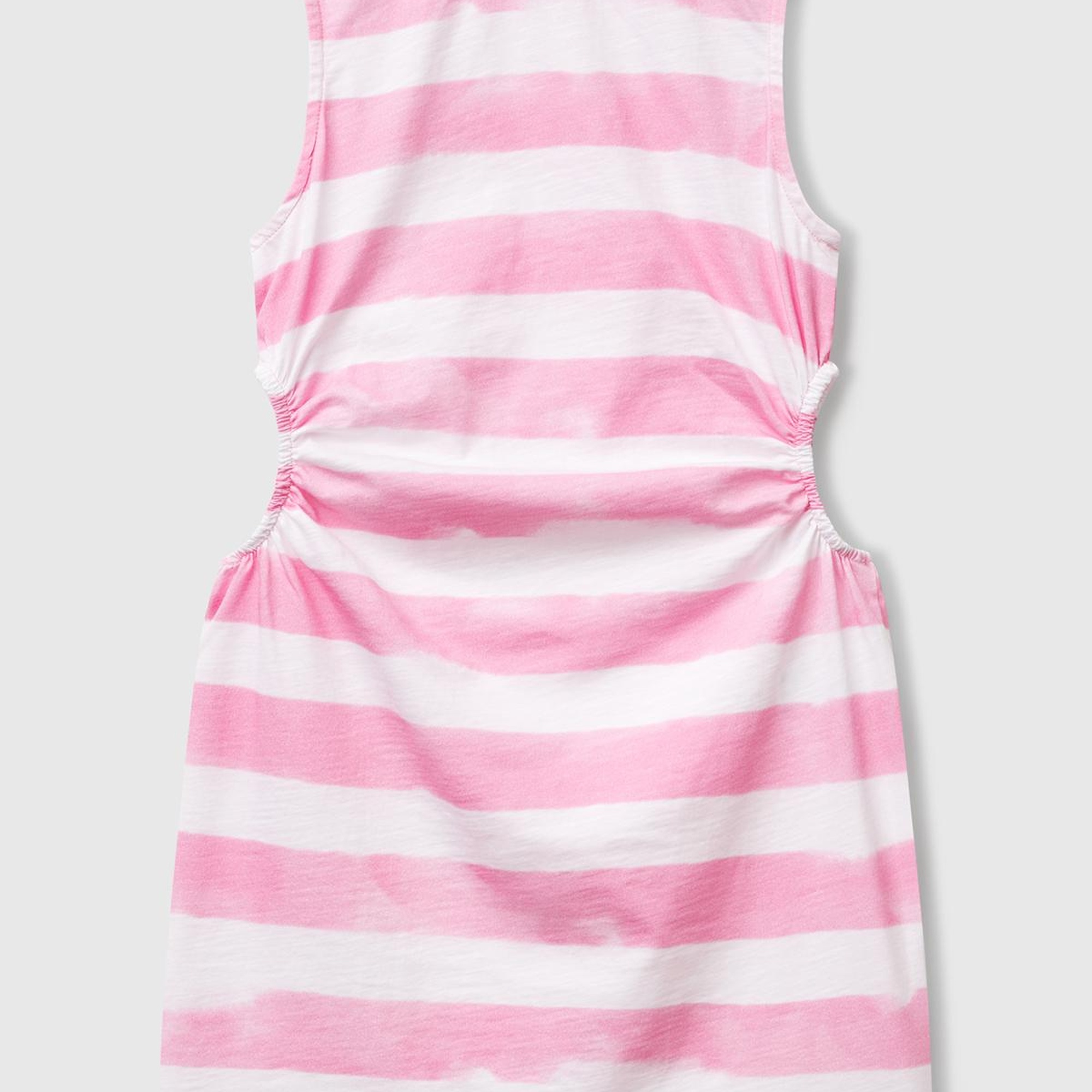 Kız Çocuk Pembe Yanı Pencereli Çizgili Kolsuz Elbise