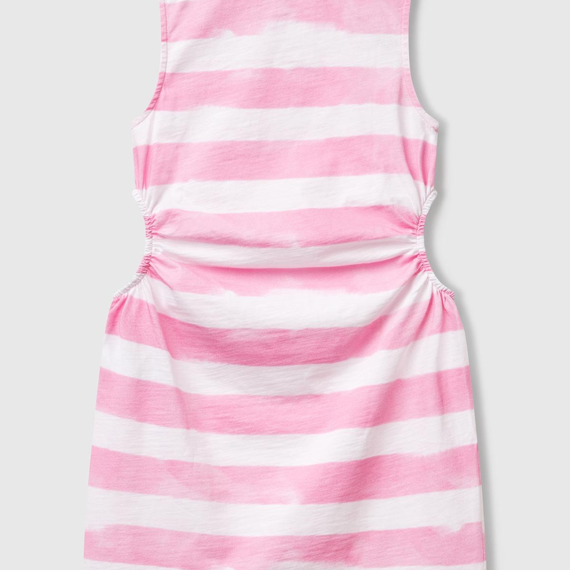 Kız Çocuk Pembe Yanı Pencereli Çizgili Kolsuz Elbise