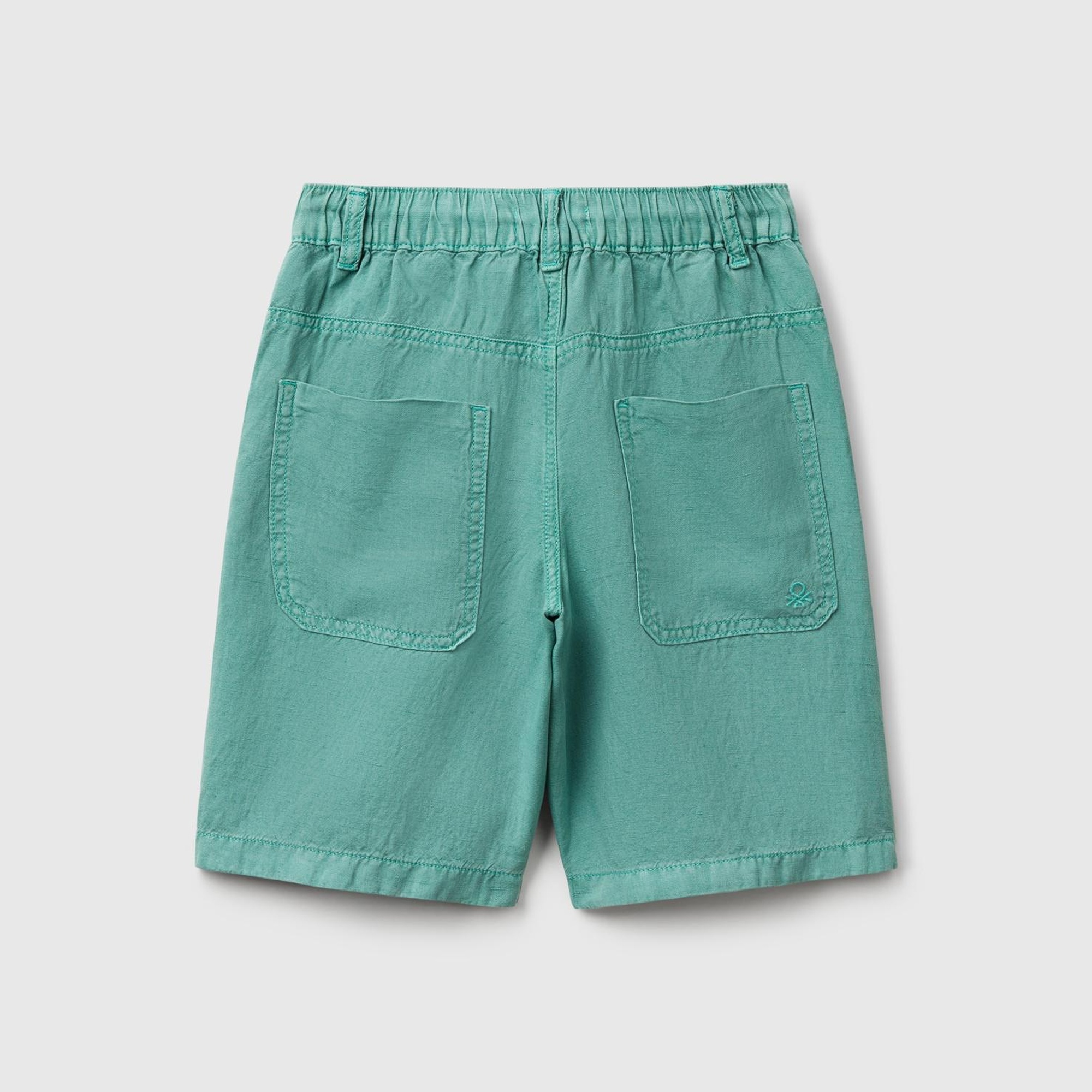 Erkek Çocuk Yeşil Liyosel ve Keten Karışımlı Büzgü İpli Cepli Bermuda Şort