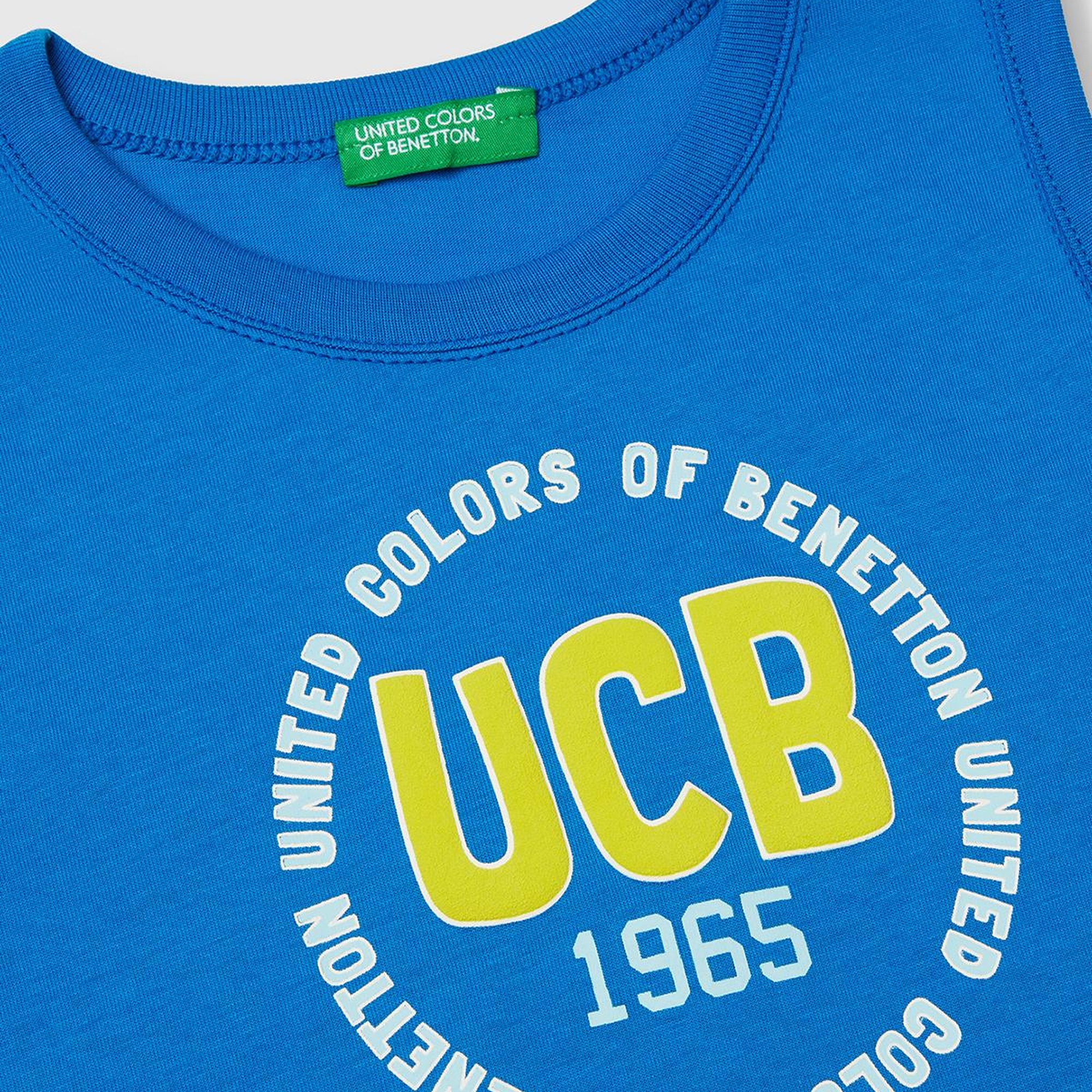 Erkek Çocuk Saks Mavi Benetton Logo Baskılı Kabartma Detaylı Atlet