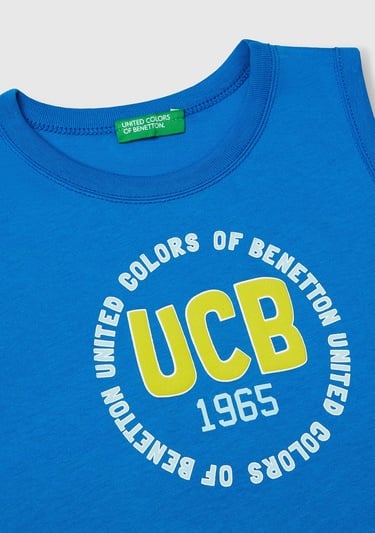  Erkek Çocuk Saks Mavi Benetton Logo Baskılı Kabartma Detaylı Atlet