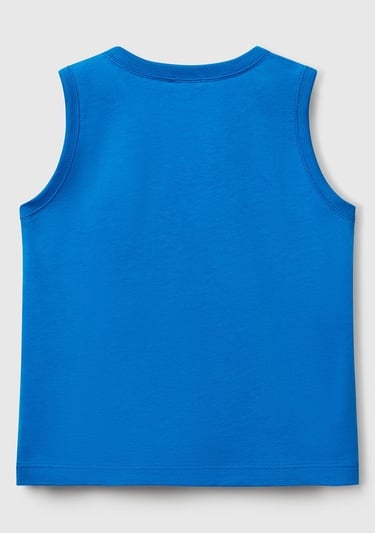  Erkek Çocuk Saks Mavi Benetton Logo Baskılı Kabartma Detaylı Atlet