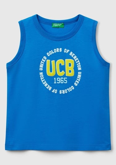  Erkek Çocuk Saks Mavi Benetton Logo Baskılı Kabartma Detaylı Atlet