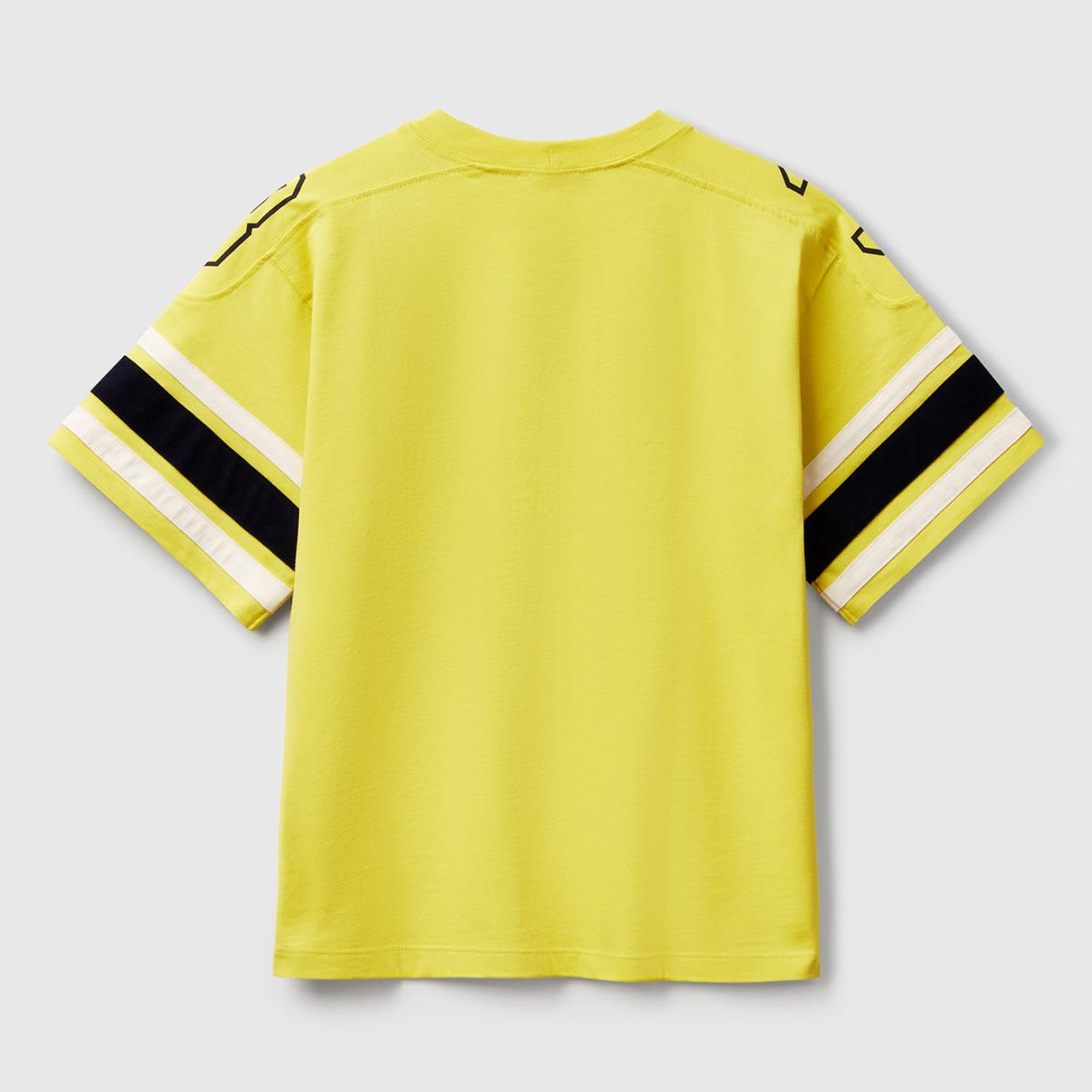 Erkek Çocuk Sarı Baskılı Kolları Şerit Detaylı Oversize T-Shirt