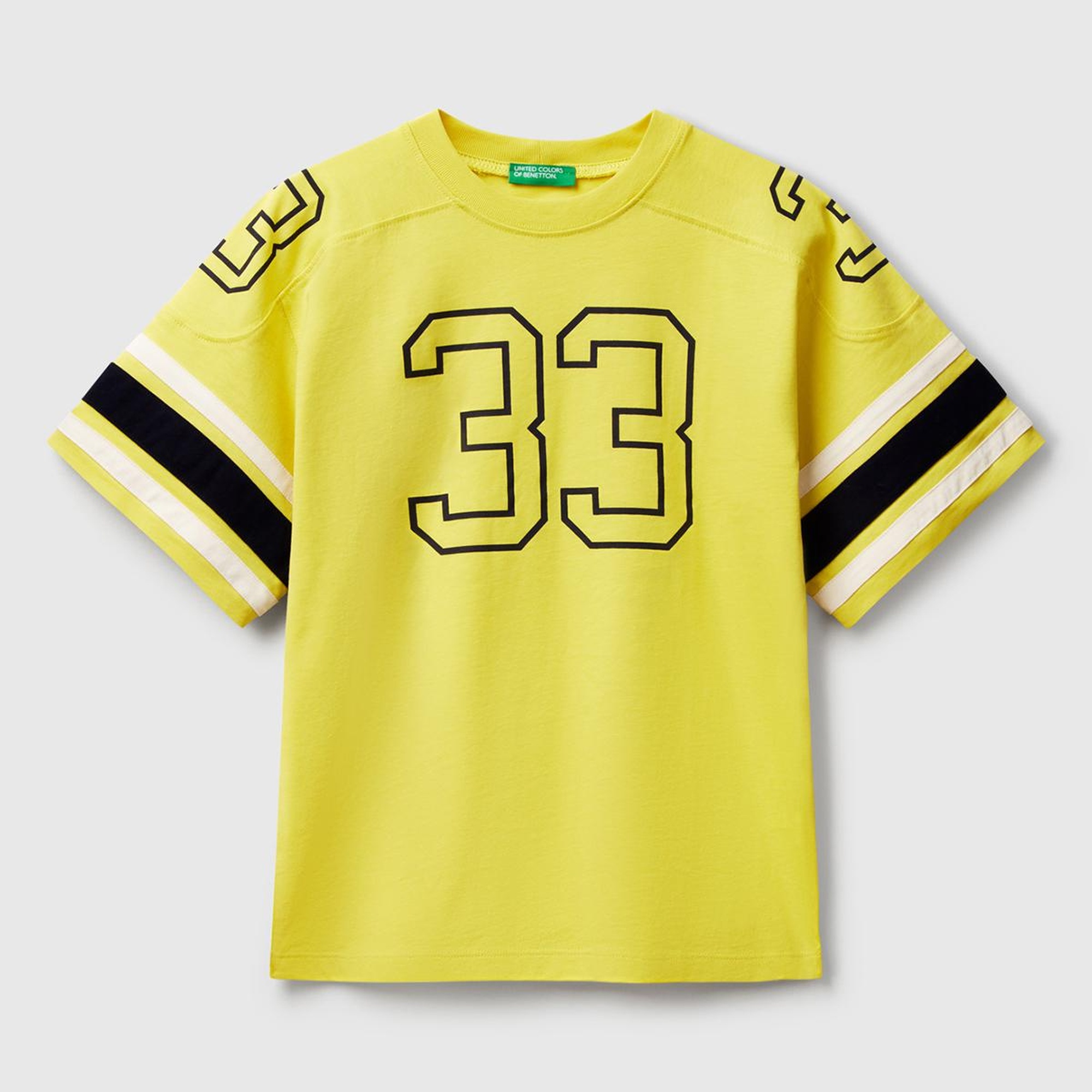 Erkek Çocuk Sarı Baskılı Kolları Şerit Detaylı Oversize T-Shirt