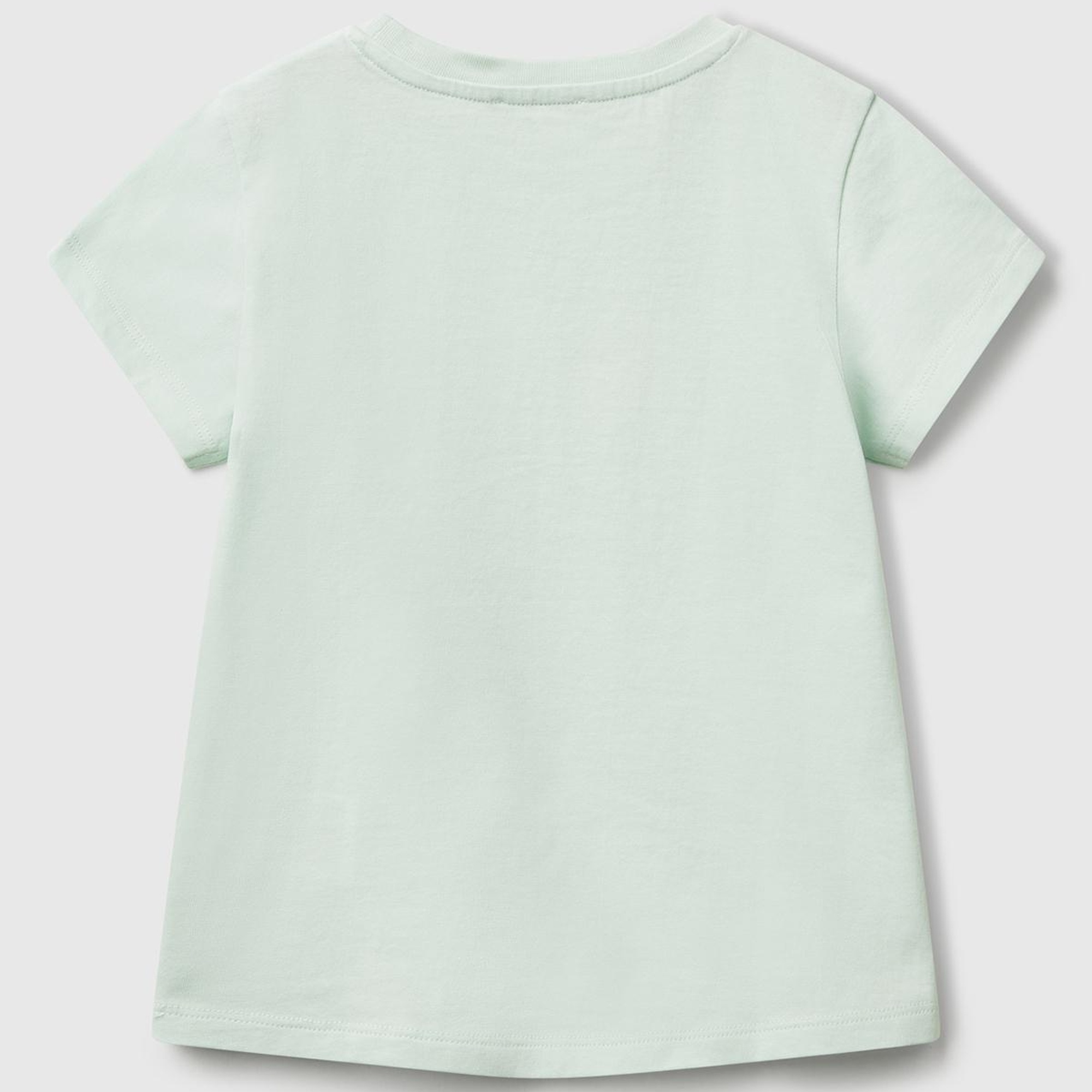 Kız Çocuk Su Yeşili Simli Benetton Logo Baskılı T-Shirt