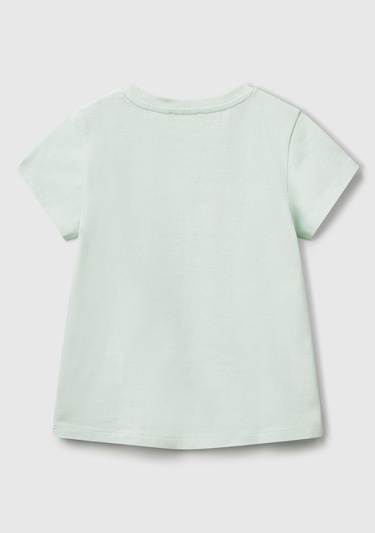  Kız Çocuk Su Yeşili Simli Benetton Logo Baskılı T-Shirt