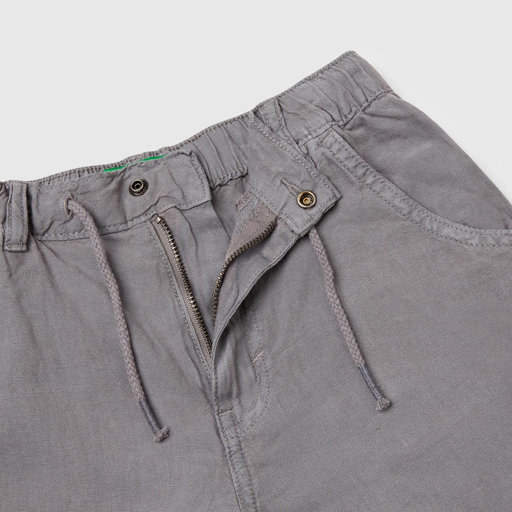 Erkek Çocuk Antrasit Liyosel ve Keten Karışımlı Büzgü İpli Cepli Bermuda Şort