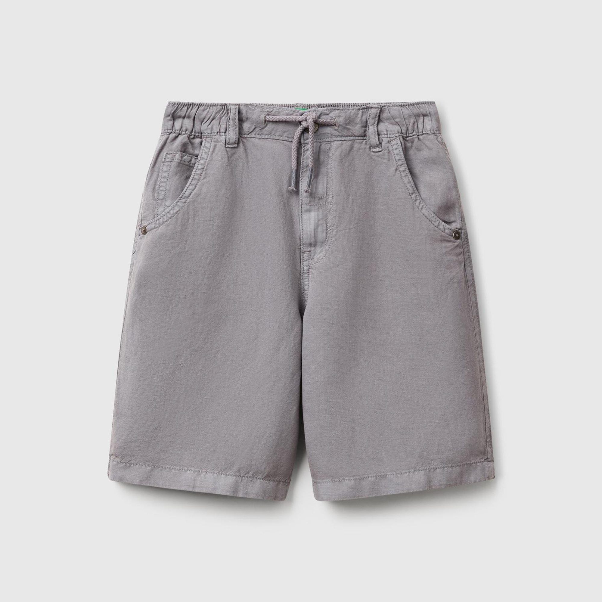 Erkek Çocuk Antrasit Liyosel ve Keten Karışımlı Büzgü İpli Cepli Bermuda Şort