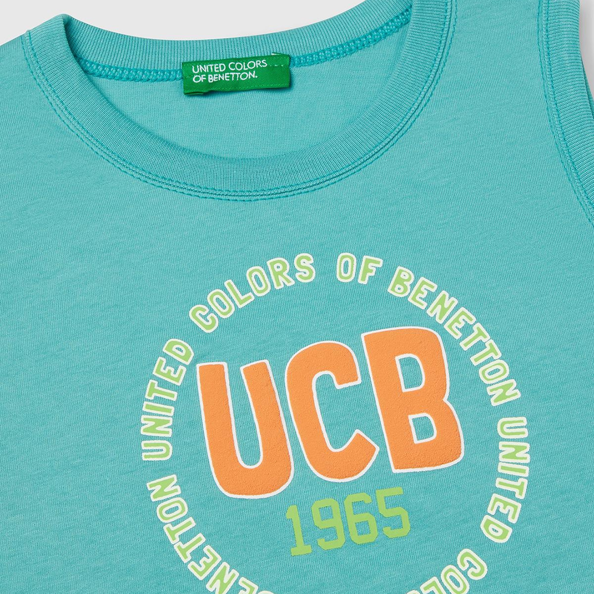 Erkek Çocuk Mint Yeşili Benetton Logo Baskılı Kabartma Detaylı Atlet