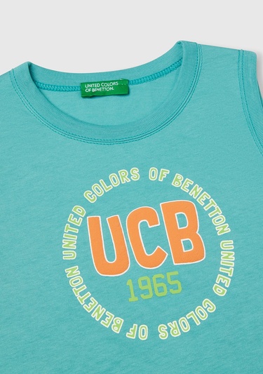  Erkek Çocuk Mint Yeşili Benetton Logo Baskılı Kabartma Detaylı Atlet