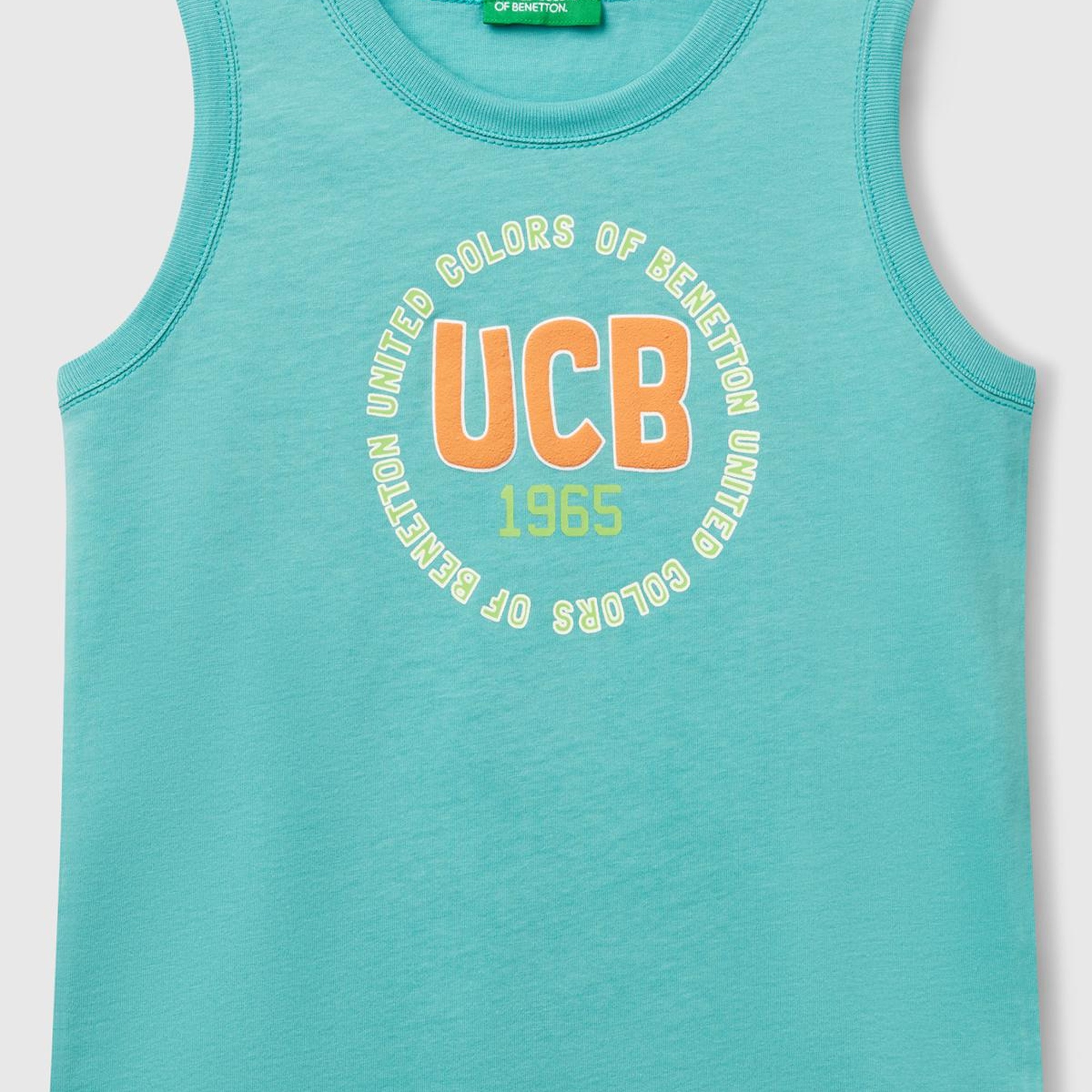 Erkek Çocuk Mint Yeşili Benetton Logo Baskılı Kabartma Detaylı Atlet