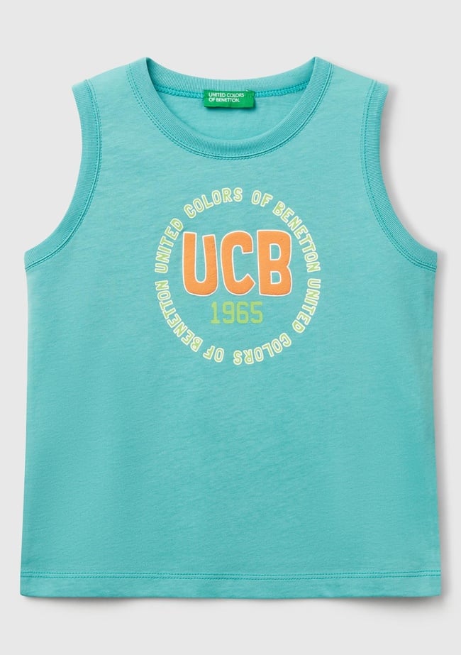  Erkek Çocuk Mint Yeşili Benetton Logo Baskılı Kabartma Detaylı Atlet