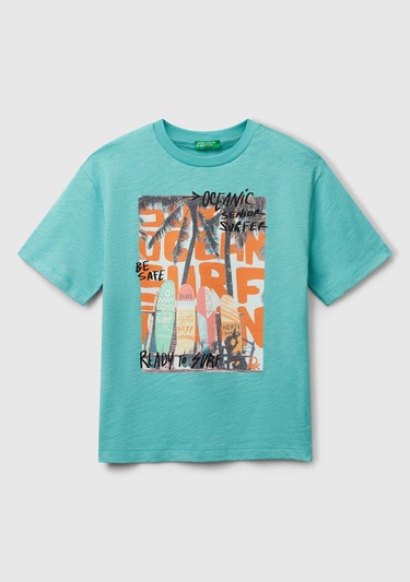  Erkek Çocuk Mint Yeşili Fotoğraf Baskılı Oversize T-Shirt