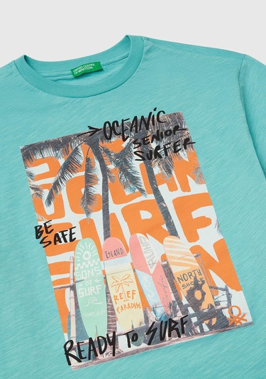  Erkek Çocuk Mint Yeşili Fotoğraf Baskılı Oversize T-Shirt