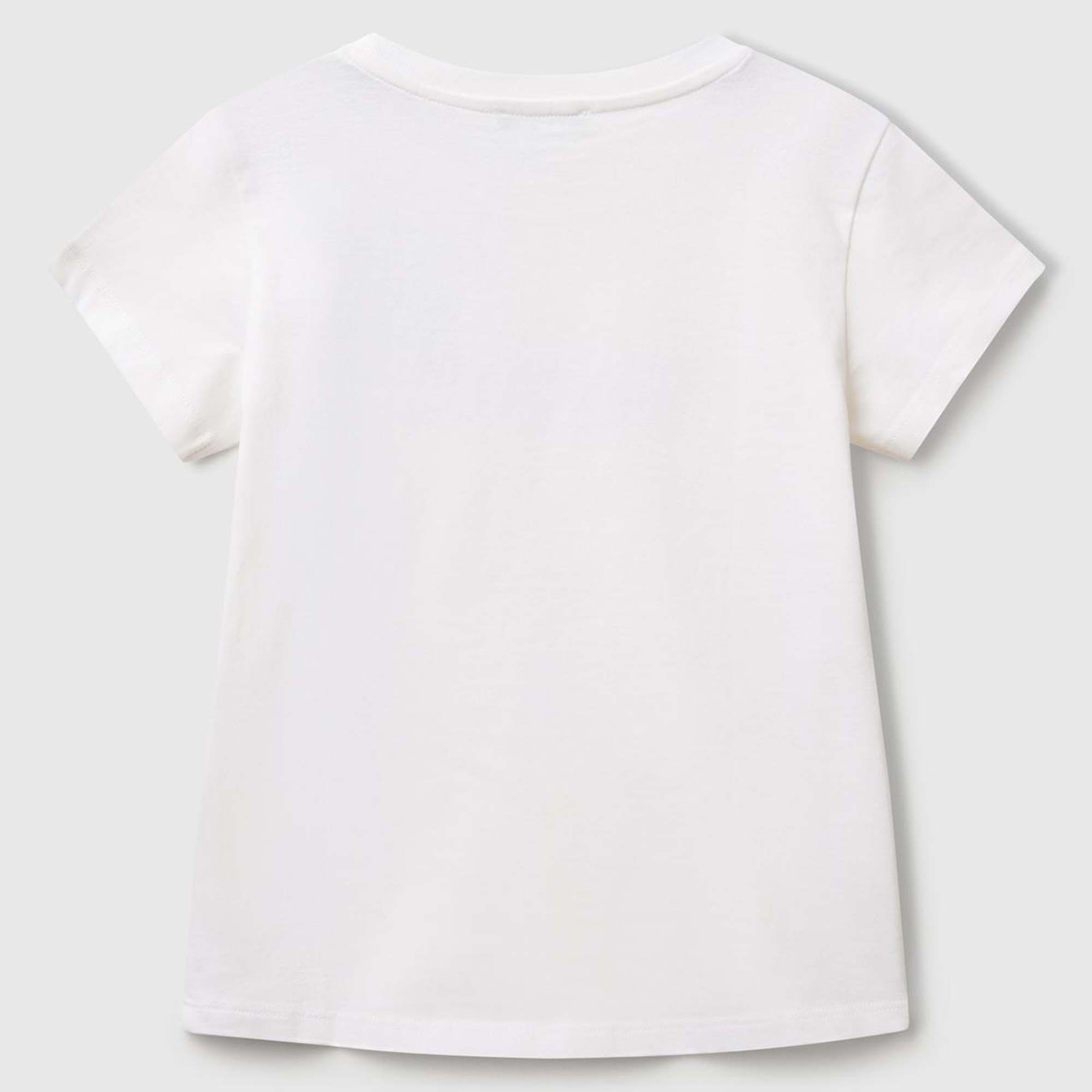 Kız Çocuk Beyaz Simli Benetton Logo Baskılı T-Shirt