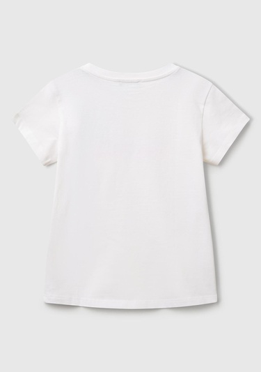  Kız Çocuk Beyaz Simli Benetton Logo Baskılı T-Shirt