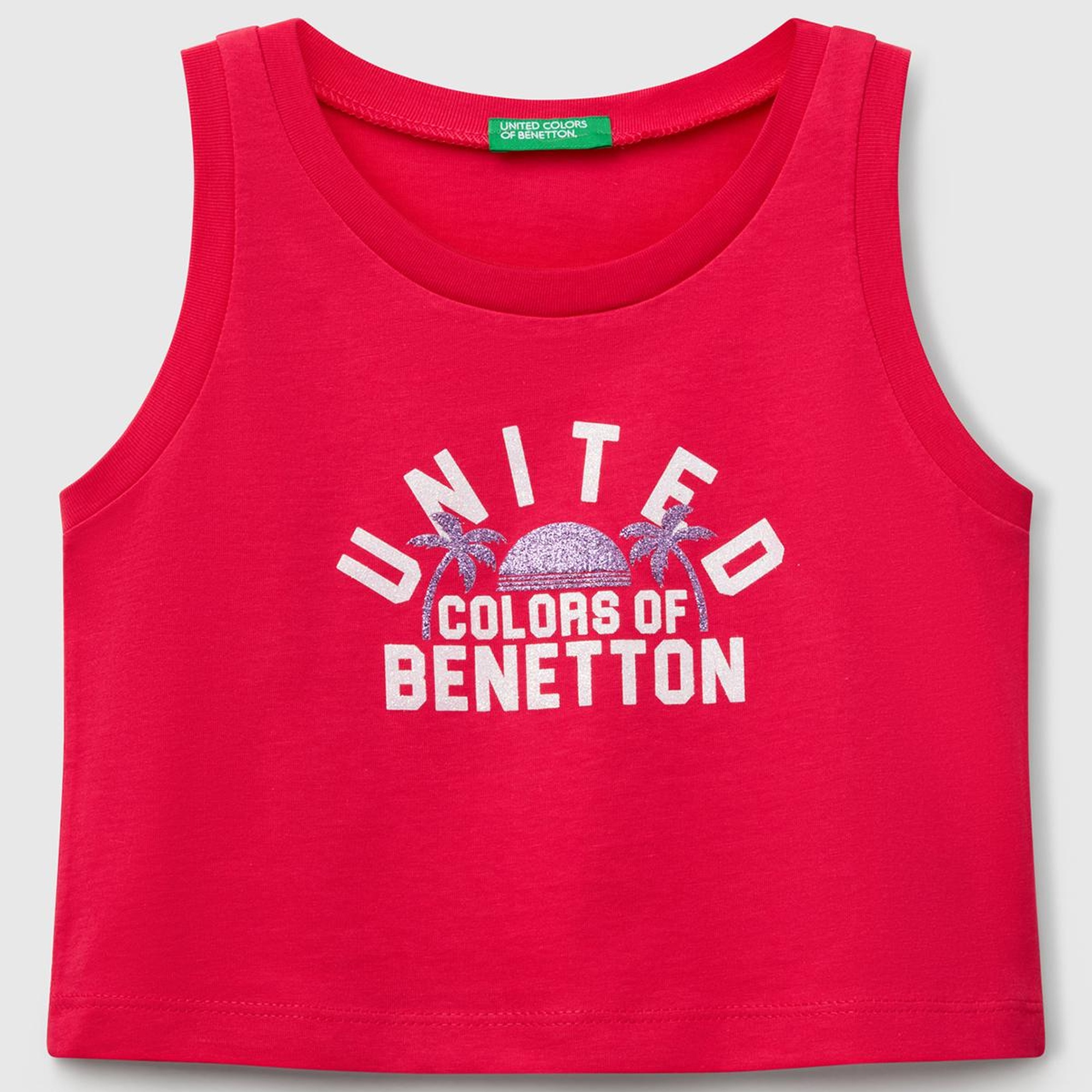 Kız Çocuk Fuşya Simli Benetton Logo Baskılı Atlet