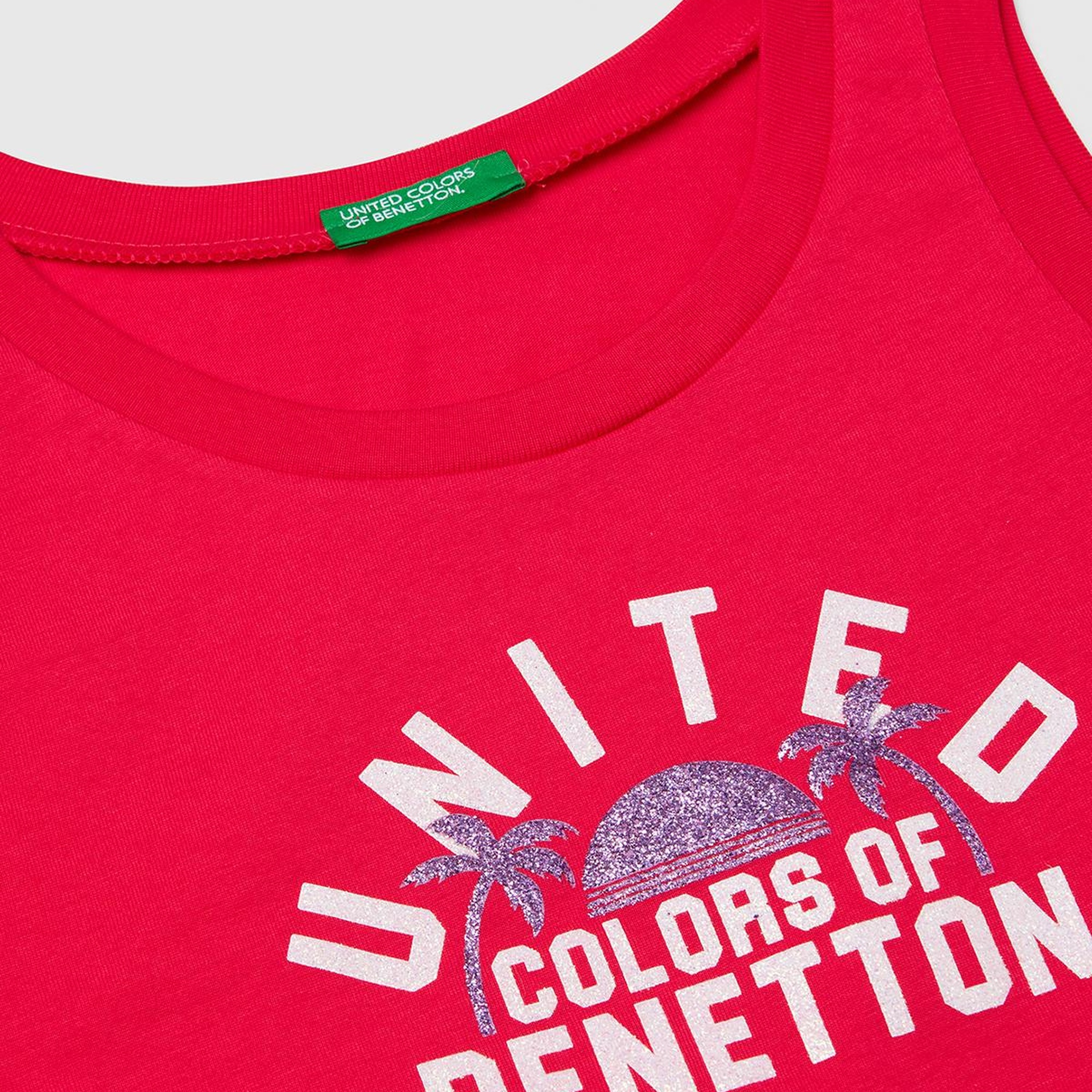 Kız Çocuk Fuşya Simli Benetton Logo Baskılı Atlet