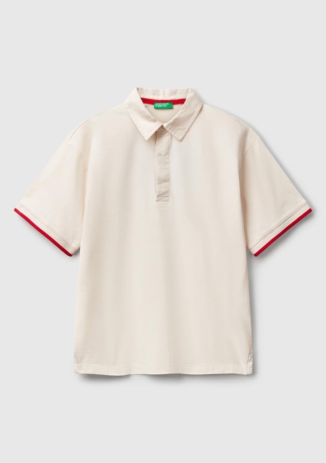  Erkek Çocuk Ekru İşleme Detaylı Polo Yaka Rugby T-Shirt