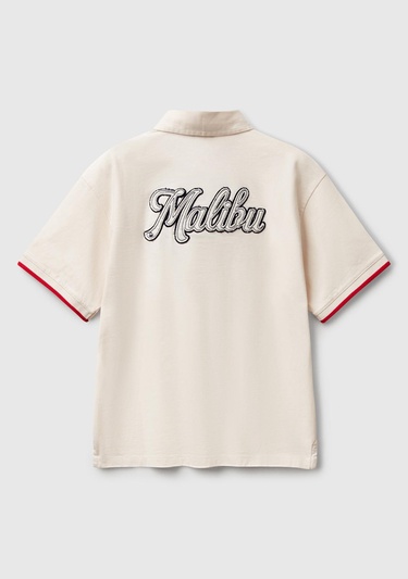  Erkek Çocuk Ekru İşleme Detaylı Polo Yaka Rugby T-Shirt